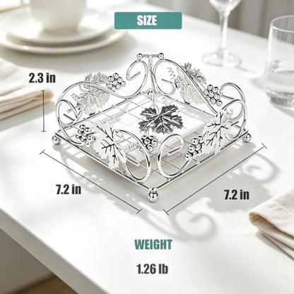 Flat Napkin Holder with Weighted Arm for Kitchen and Table, Heavy Duty Tissue Dispenser for Kitchen Dining Tabletop Restaurant Picnic Indoor Outdoor (Silver)