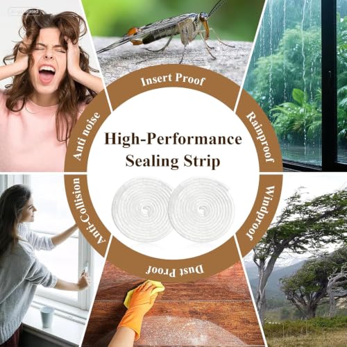 Supkiir 65.6Ft Brush Weather Stripping, 0.4" WideX0.6 Thick Door Seal Brush, Self Adhesive Window Insulation Seal White Weatherstrip Brush for Soundproofing Dust-Proof Waterproof Windproof
