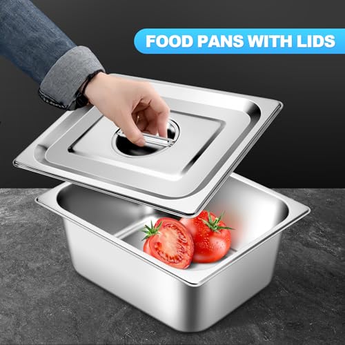 Hotel Pans With Lids 1/4 Quarter Size 6 Inch Stainless Steel Food Pans - color: 1/4 Size, size: 6" Deep