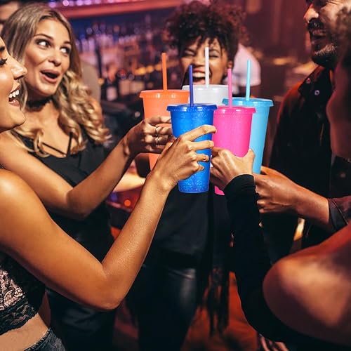 Suertestarry Tumbler with Straw and Lid,Water Bottle Iced Coffee Travel Mug Cup,Reusable Plastic Cups,Perfect for Parties,Birthdays,24oz-5 Pack (Bright Glitter, 5pack) - color: Bright Glitter, size: 5pack