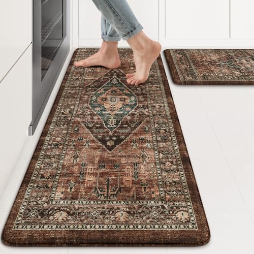 KIMODE Kitchen Mats for Floor Cushioned Anti Fatigue,Rugs for Kitchen Floor - color: Brick, size: 17.3" x 47 "+ 17.3" x 29 "--0.47 inches