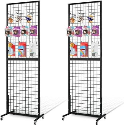 NectaCol Grid Wall Panels, 2 Packs 2'x 6' Gridwall Panels Tower with T-Base, Black Wire Grid Wall Display Rack, Craft Show Display Rack, Art Gridwall Display Stand - size: 2 Packs 2'x 6'