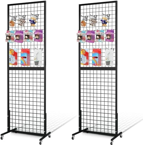 NectaCol Grid Wall Panels, 2 Packs 2'x 6' Gridwall Panels Tower with T-Base, Black Wire Grid Wall Display Rack, Craft Show Display Rack, Art Gridwall Display Stand - size: 2 Packs 2'x 6'