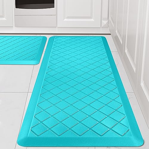 Cushioned Kitchen Mat 2 PCS, Anti Fatigue Kitchen Rugs, Heavy Duty Non-Skid, Ergonomic Comfort Foam Kitchen Floor Mat for Home, Office, Sink, Laundry, Teal - color: Teal