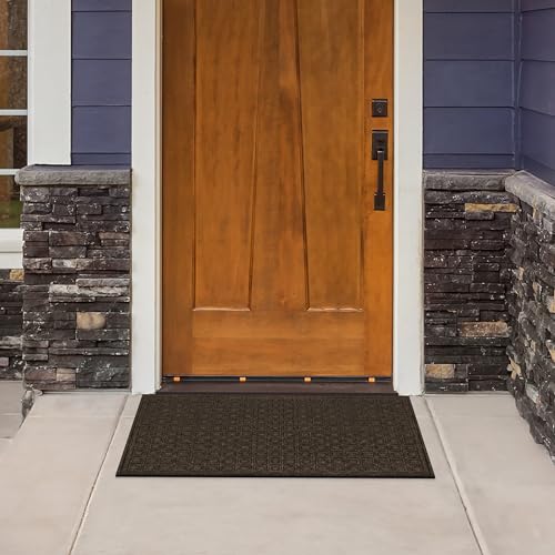 Apache Mills Textures Blocks 2' x 3' Non Slip Weather and Stain Resistant Entrance Door Mat, Walnut - color: Walnut, size: 2' x 3' (Rectangular), style: Blocks