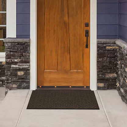 Apache Mills Textures Blocks 2' x 3' Non Slip Weather and Stain Resistant Entrance Door Mat, Walnut - color: Walnut, size: 2' x 3' (Rectangular), style: Blocks