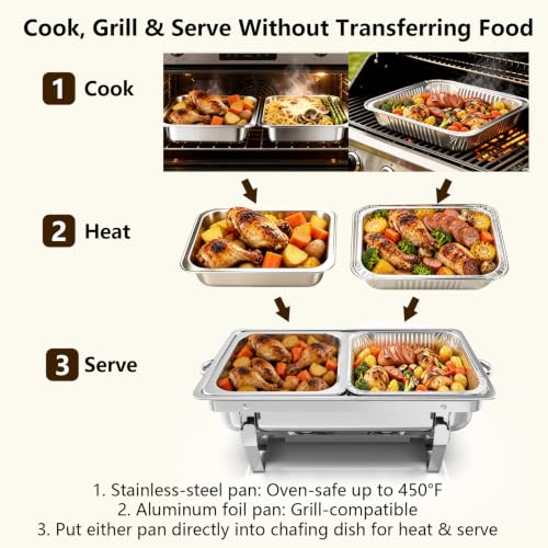 Amhier Chafing Dishes for Buffet, 11Qt, 4 Pack, Silver