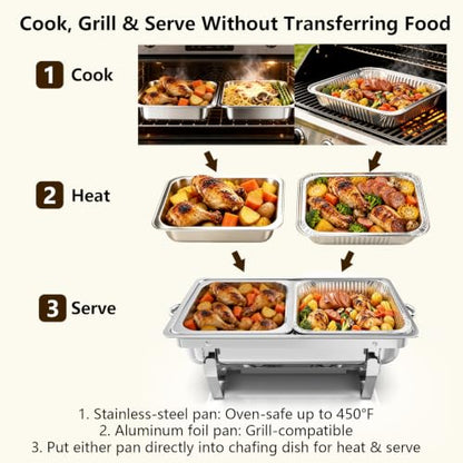 Amhier Chafing Dishes for Buffet, 11Qt, 4 Pack, Silver