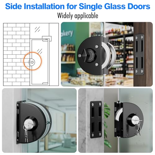 Ranbo No-Drill Single Glass Door Lock with Key for Swing/Sliding Door - color: LE-160 Brushed Black