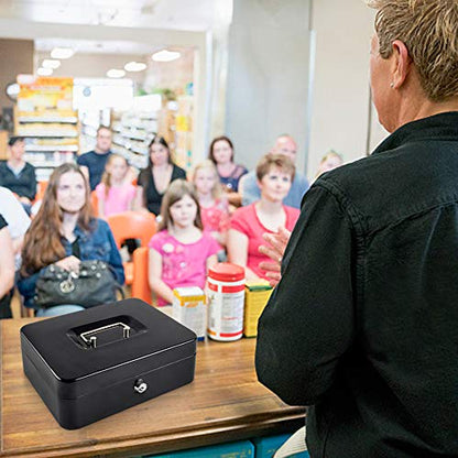 KYODOLED Metal Cash Box with Money Tray and Lock,Money Box with Cash Tray,Cash Drawer,11.81"x 9.45"x 3.54" Black X Large - color: Black, size: X Large