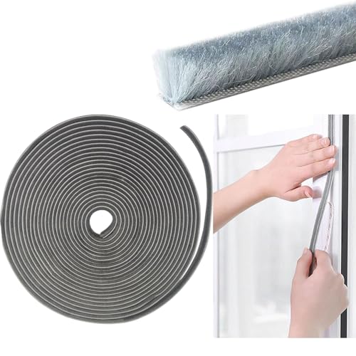 33Ft Weather Stripping Brush for Sliding, 0.35" Wide x 0.2" Door Seal self Adhesive Dust Proof，Seal Strip Wind Proof,Seal Strip Door Soundproofing Strip for Window Doors Frame(Grey)