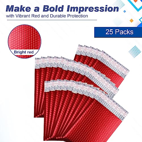 Metallic Matte Red Bubble Mailers - Durable 4x8 Inch Padded Envelopes with Secure Self-Seal Closure - Lightweight & Tear-Resistant Shipping Bags, Pack of 25 - color: Red, size: 4x8" 25pc