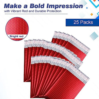 Metallic Matte Red Bubble Mailers Mailing Padded Envelopes 10.5x16 Inch- Self-seal Closure Bubble Shipping Bag 25pcs - color: Red, size: 10.5x16" 25pc