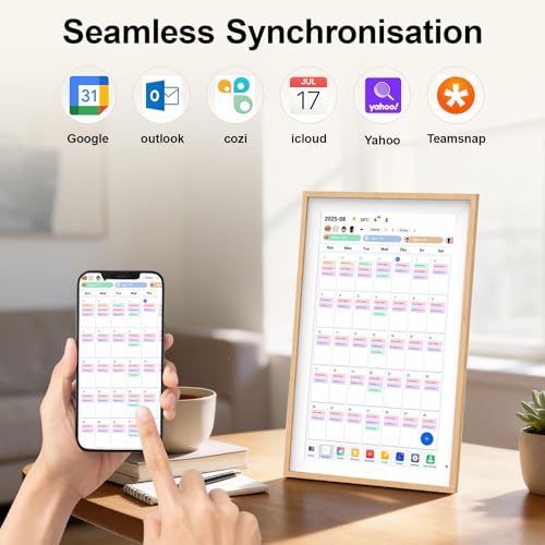 Digital Calendar 15.6" Digital Wall Planners for Family Schedules, Electronic Calendar with 1920*1080 Interactive Touchscreen, Digital Photo Frame Built-in 64GB Memory, Smart Calendar-Wooden - color: Wooden, size: 15.6 inch