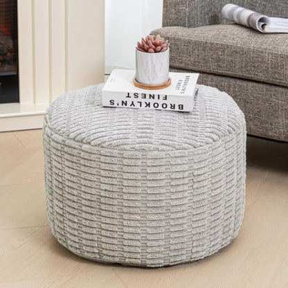 Asuprui Round Ottoman Pouf Foot Stool, Light Gray, 20x14In,Couch Foot Rest - color: Ash Grey, size: 20"D x 20"W x 14"H