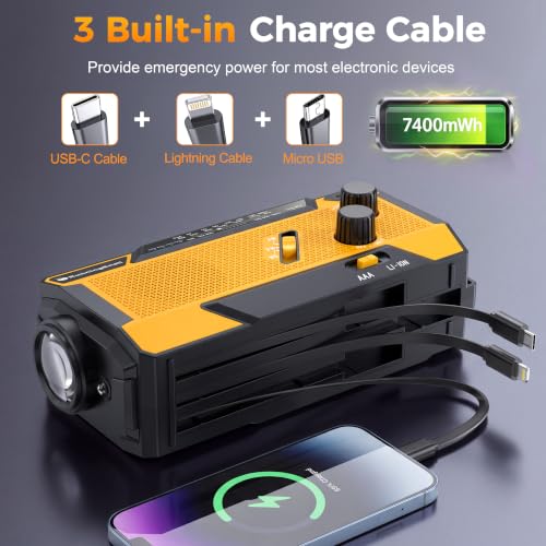 RunningSnail Hand Crank Emergency Radio with 3 Built-in Cable for Hurricane