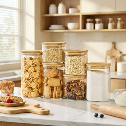 21 oz Square Glass Food Storage Containers with Airtight Bamboo Lids, 4Pack - color: 21oz 4 Pack