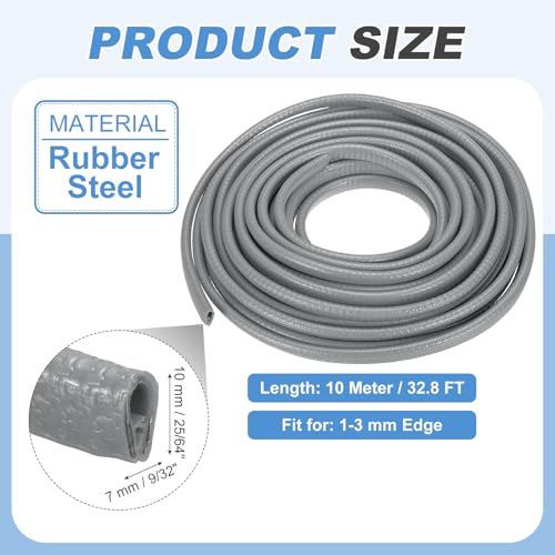 PATIKIL Rubber Edge Trim Guard, 32.8 ft x 25/64" x 9/32" U Channel Edge Protector Seal Strip with Metal Clips Fit for 1-3mm Edge for Car Door Sheet Metal Hatches Table Corners, Gray - color: Gray, size: 32.8 ft x 25/64 in x 9/32 in