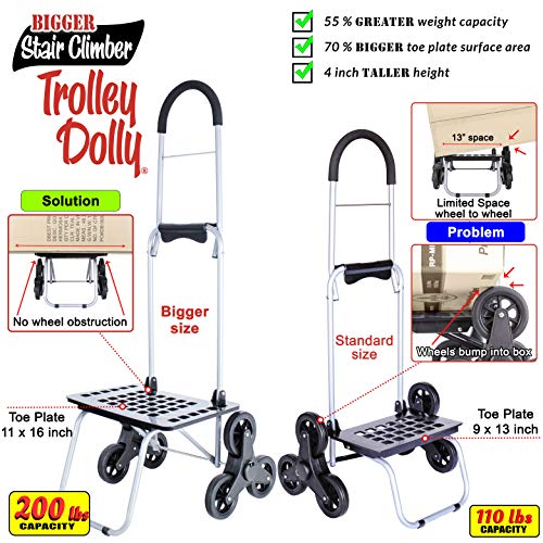 dbest products Stair Climber Bigger Trolley Dolly, Black Grocery Shopping Foldable Cart Condo Apartment 44 Inch - color: Black