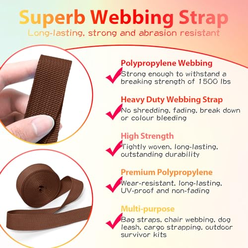 Polypropylene Webbing 1 Inch 1.5 Inch Nylon Webbing Straps Poly Strapping - color: Brown, size: 1.5 inch x 20 yards
