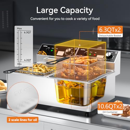 Commercial Deep Fryer 20L/21Qt Dual Tank Countertop Fryer for Restaurant - size: 21.10 Qt