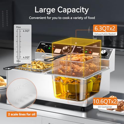 Commercial Deep Fryer 20L/21Qt Dual Tank Countertop Fryer for Restaurant - size: 21.10 Qt