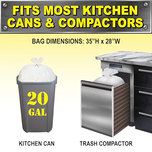 Brute Super Tuff 20 Gallon Kitchen Compactor Bags, 2.0 Mil, White, 20ct - size: 20 Count (Pack of 1), style: Compactor (20 Gallon)