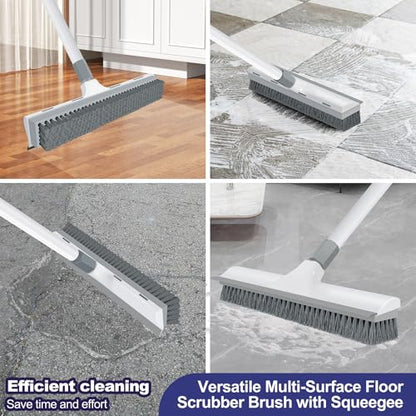 Yolaist 60 inch Long Handle Floor Scrub Brush, 2 in 1 Heavy Duty Hard Bristle Deck Scrubber & Squeegee for Tile, Wall, Concrete, Shower, Bathroom, Kitchen, Garage, Patio