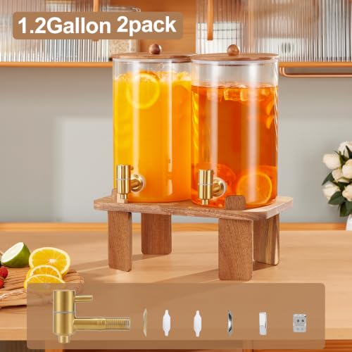 FavorFlavor 2pcs 1.2 Gallon Glass Drink Dispenser for Parties with Stand