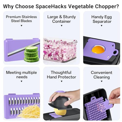 15-in-1 Vegetable Chopper with 10 Blades, Food Veggie Cutter, Purple - color: Purple, size: 10 Blades