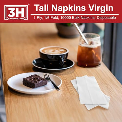 Tall-Fold White Paper Napkins Disposable - 10000 Count (20 Pack, 500/Pack) 1-Ply, 1/6 Fold, 6.3"×3.4" Folded, 12.6"×6.7" Unfolded, Bulk For Restaurant, Catering, Buffet & Café Refill - size: 10000 Ct 1/6-Tall-Fold