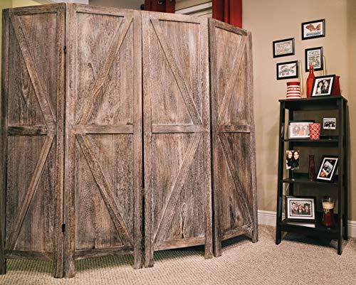 Premium Home 4-Panel Room Divider, Rustic Brown Barn Door K-Pattern Screen - color: Barnwood Brown - K Pattern - 4 Panel