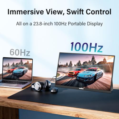 InnoView Large Portable Monitor 23.8inch FHD 1080P 100Hz USB-C,HDMI,DP Computer Display 100% sRGB 1500:1 Contrast Ratio IPS W/180°Adjustable DC Eyes Care Stand for Laptop PC MAC Phone PS4 Xbox Switch - color: black