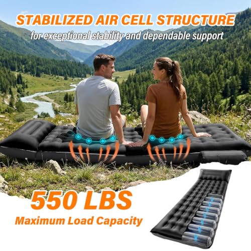 Camping Sleeping Pad, 6 inch Thick Ultralight Camping Mat with Pillow, Built-in Foot Pump Inflatable Sleeping Pads Compact for Camping Backpacking Hiking Traveling Tent,Single,Black - color: Black