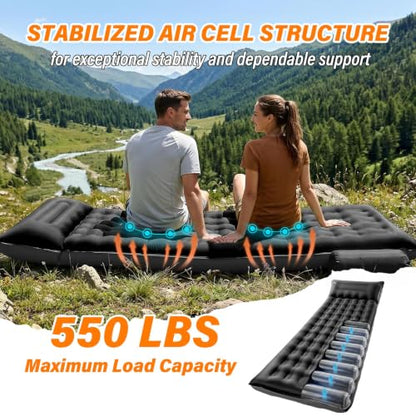 Camping Sleeping Pad, 6 inch Thick Ultralight Camping Mat with Pillow, Built-in Foot Pump Inflatable Sleeping Pads Compact for Camping Backpacking Hiking Traveling Tent,Single,Black - color: Black