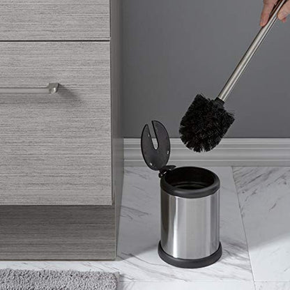 Bath Bliss Stainless Steel 2 Pack Self Closing Lid Toilet Brush and Holder, Finger Print Proof, Compact, Small Space, 6980-2PK, Silver