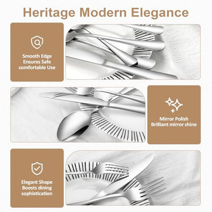 30-Piece Silverware Set for 6, Food Grade Stainless Steel Flatware Set, Mirror Polished Cutlery Utensil Set with Forks, Knives and Spoons, Dishwasher Safe for Home, Restaurant, Wedding and Party Use - size: 30-Piece