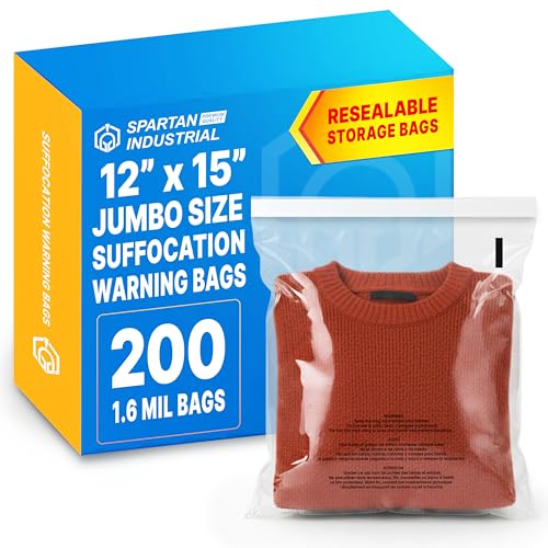 12” X 15” (200 Count) Self Seal Clear Poly Bags with Suffocation Warning - size: 12" X 15"