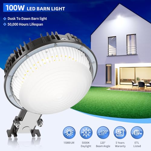 100W LED Barn Light 15000LM with Dusk to Dawn Photocell, ETL Listed, 5000K Daylight Yard Area Light, IP65 Waterproof Security Area Light for Farmhouse/Garage/Yard, AC100-277V - color: 100 Watt-5000K