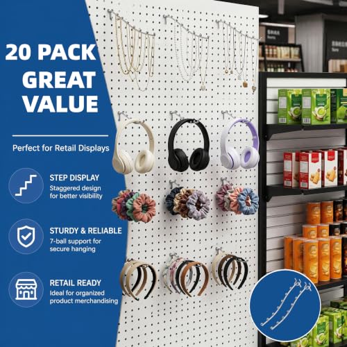 WRINGKIT 20 Pack Peg Board Waterfall Hook, 9.8 Inch, Fits 1/4" Boards