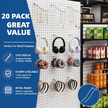 WRINGKIT 20 Pack Peg Board Waterfall Hook, 9.8 Inch, Fits 1/4" Boards
