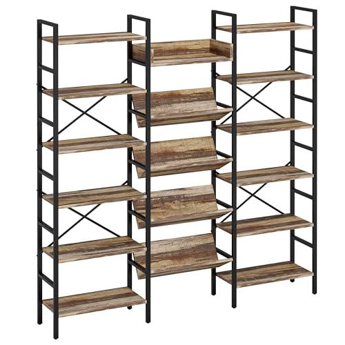 IRONCK 6-Tier Triple Wide Bookshelf, 72.8" Industrial Large Etagere