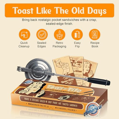Handheld Sandwich Maker, Classic Sandwich Grill & Panini Press, Cast Aluminum Pie Iron, Retro 1945 Stovetop & Campfire Toaster for Hot Sandwiches, Pies, Paninis, RV & Camping - size: Regular