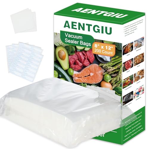 AENTGIU 200 Precut Vacuum Sealer Bags For Food, 8x12 Inch Thick BPA-Free - size: Precut 8" x 12" Quart (200 count)