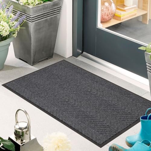 Front Door Mat Indoor Outdoor Entrance, 16"x24" Heavy Duty Doormat Entryway - color: Dark Grey, size: 1'4" x 2' (Rectangular)