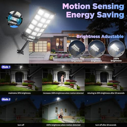 Solar Street Lights Outdoor,2 Pack Solar Lights Outdoor Waterproof Dusk to Dawn 60000LM 6500K Solar Flood Lights Motion Sensor with Remote Control, Commercial Area Lighting for Outside Parking Lot - size: 2PACK 60000LM