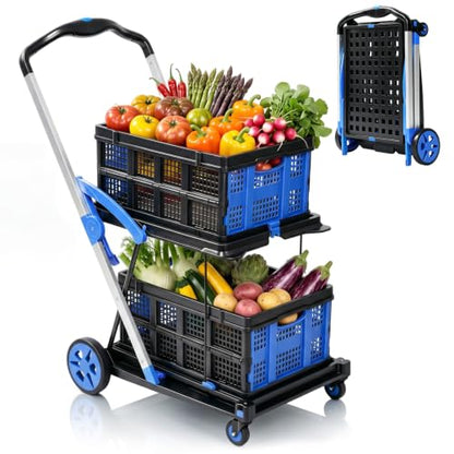 Collapsible Shopping Cart with Wheels, 200 lbs Capacity Grocery Cart