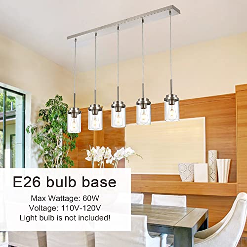 MELUCEE 5 Lights Kitchen Island Lighting Linear Chandeliers for Dining Room - color: Brushed Nickel, size: 5 Lights-1 Pack Linear