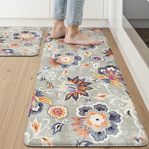 LEEVAN Anti Fatigue Kitchen Mats for Floor, Cushioned Kitchen Mat Set 2PCS - color: Grey, size: 20"x31"+20"x47"-0.47inch