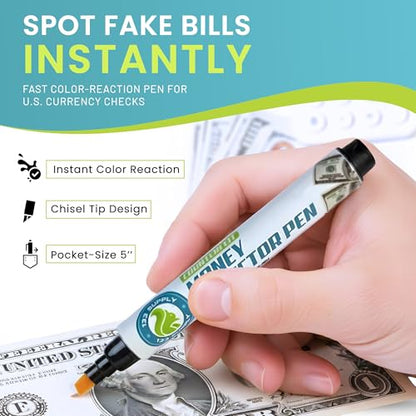 Counterfeit Money Detector Pen (5 Pack) - Upgraded Chisel Tip Fake Bill Marker & Checker for US Currency Paper Cash Verification